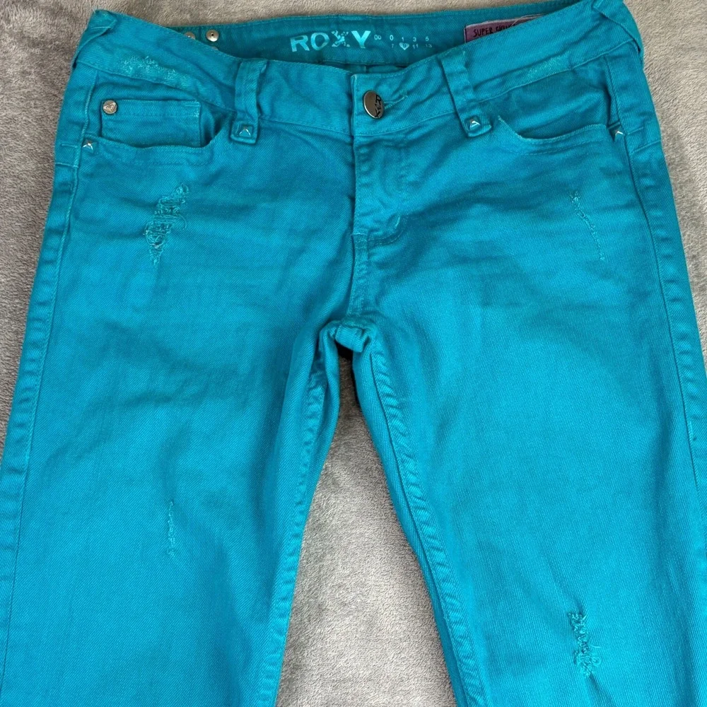 Roxy Women's 9 32x28 Super Skinny Jeans Teal Blue Distressed Retro Grunge Street